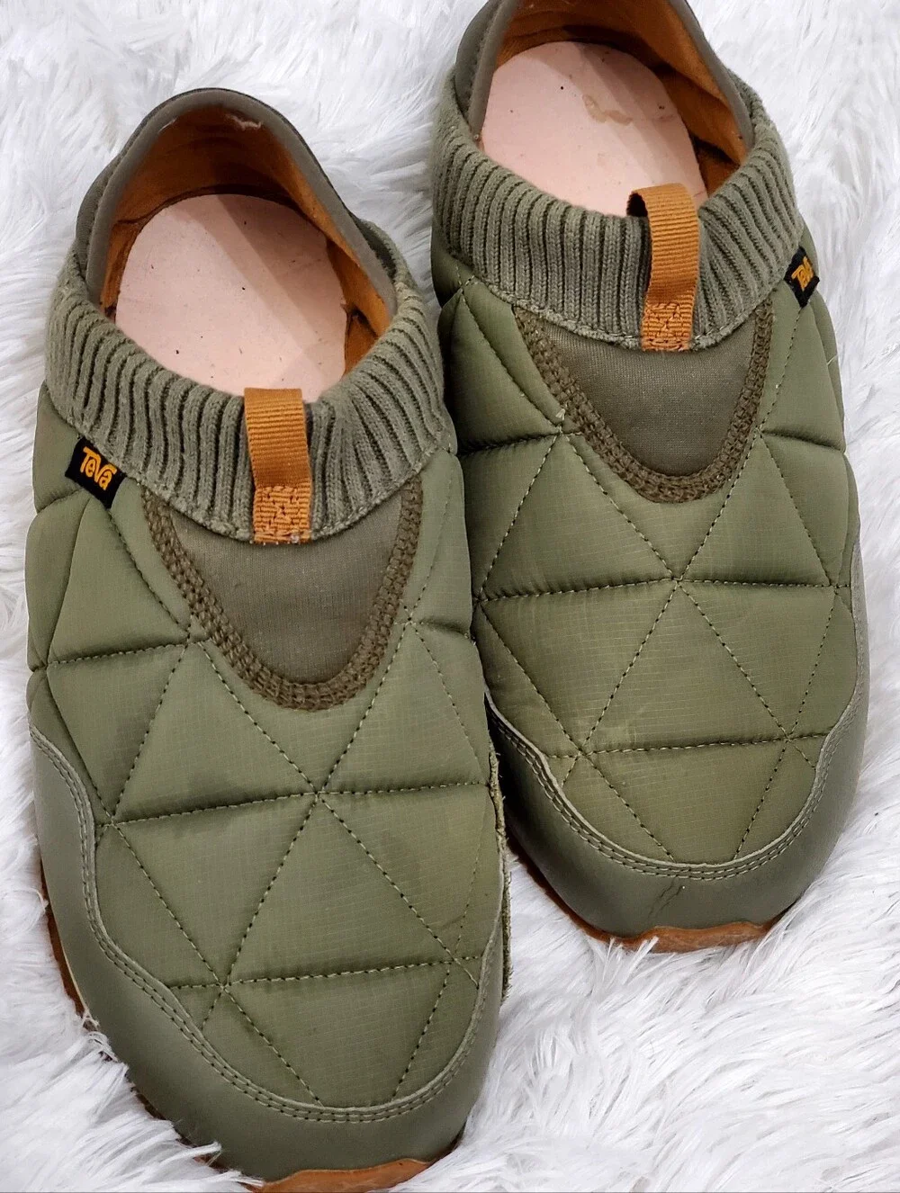 Teva Ember Moc Olive Quilted Slip-On with Tan Pull Tabs